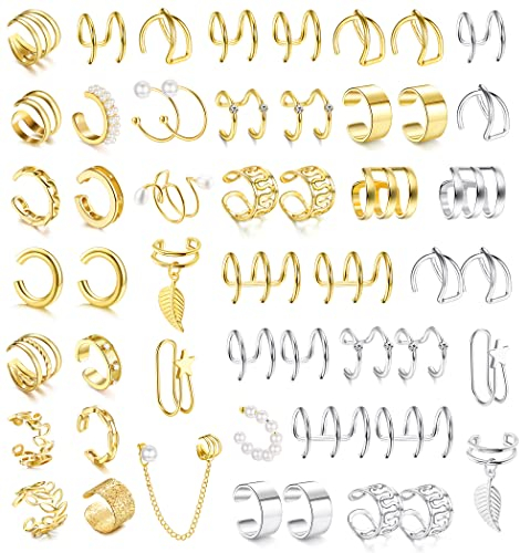 Dochais 52 Stück Ear Cuff Gold Earcuffs Ohrringe Gold Set Ohrmanschette Ohne Ohrloch Ear Cuff Wrap Ohrringe Damen Herren Earcuff Fake Helix Piercing Clip Earcuff Set Hypoallergen