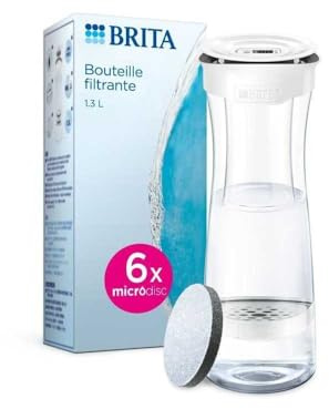 BRITA Graphite white filter bottle, reduces chlorine, lead and other organic impurities for purer tap water, 6 MicroDisc filters included
