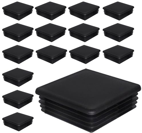 SKIR'CO (16 piezas) Tapones cuadradas de plástico 80x80 mm con tubo de acabado mate, tapas de extremo para tubo cuadrangular, insertos para postes de valla, tapones negros RAL 9005