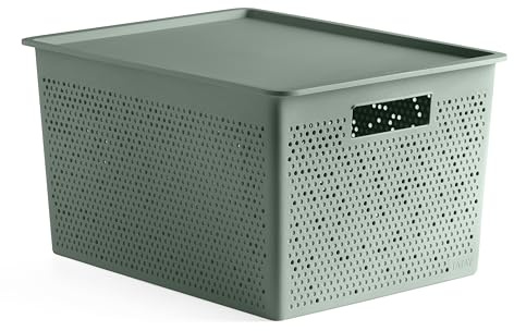 TATAY Aufbewahrungsbox 20L Bohol | Organizer-Box mit Deckel | Optimale Belüftung | Stapelbares Modulares System | Integrierte Griffe | BPA-freier Recycling-Kunststoff | 30x39x21,5 cm, Grün