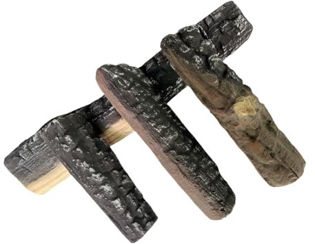 Coosoromas Small Gas Fireplace Logs, Ceramic Logs for Fireplace, Use in Ethanol Fireplace, Propane Gas Fire Pit and Fire Pit, Set of 4