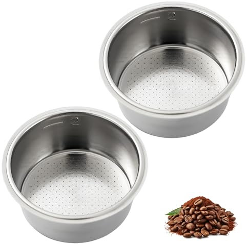2 PCS Filtri da Caffè in Acciaio Inossidabile, Filtro di Acciaio Inox AISI 304 per Doppio Espresso 16-18 g, Altezza 26 mm, Compatibile con Portafiltri 51 mm