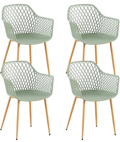Gartenstühle 4er Set, Gartenstuhl Kunststoff mit Armlehne, Gartensessel Wetterfest Loungesessel Outdoor für Garten, Balkonstühle Terrassenstühle Bistrostuhl Balkonmöbel Kleiner Balkon, Graugrün