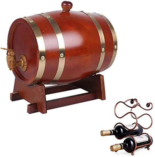 Botti per Vino, Botte in Rovere per invecchiamento da 5 l, Dispenser in Legno con rastrelliera Adatta per aceto e liquori