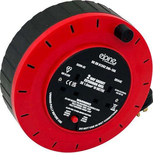 2 Way 10M Extension Reel - Heavy Duty Cassette Lead Cable | Mains Socket 10A Metre, Portable, Suitable for Indoor & Outdoor Use | Appliance Connecter