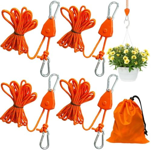 TZEKING 4 Pezzi Cricchetto di Corda Regolabili,4 m Corde di Tensionamento con Tenditore per Corda,Resistenti,Ganci a Cricchetto,Cricchetti Pesanti,per Pianta Crescere Lampada,Tenda, Escursioni
