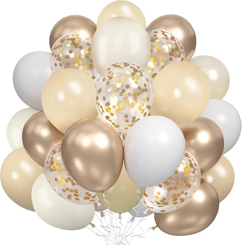 Beige and Champagne Gold Balloon Set, 60Pcs Nude Cream Retro White Sand Balloons with Metallic Champagne Gold Confetti Latex Balloons for Birthday Wedding Baby Shower Bridal Shower Party Decorations