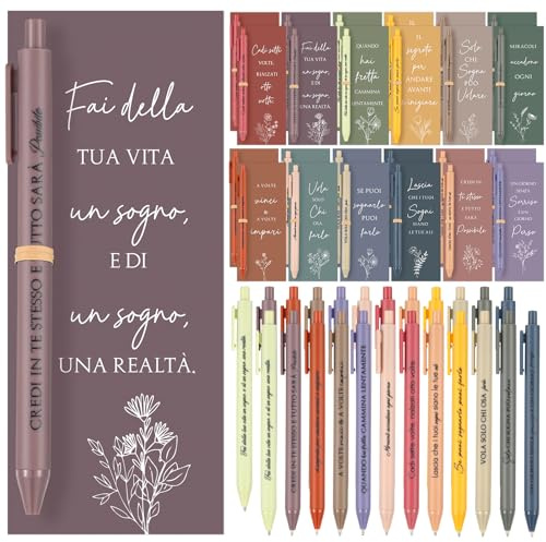 Tenare Set da 24 Pezzi Regali di Ringraziamento per i Colleghi Inclusi 24 Penne a Sfera Ispiratrici e 24 Biglietti Motivazionali Idea Regalo per Amici, Colleghi, Natale Ringraziamento o Addio 12 Stili