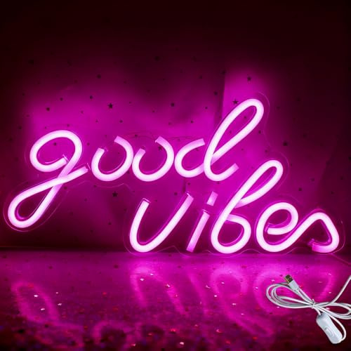 XPJBKC Scritta Neon Good Vibes, Scritta LED Neon da Parete, Alimentata da USB Insegne Luminose, neon Light Good Vibes per Camera da Letto, Bar, Compleanno, Festa, Decorazione per Matrimoni