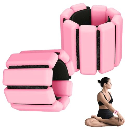 Poids de Poignet Réglables, 2 Pièces Poids de Cheville Silicone, 2 lb Manchettes Lestées Portables Silicone, Bracelets de Cheville pour Remise en Forme, la Danse Jogging(Rose)
