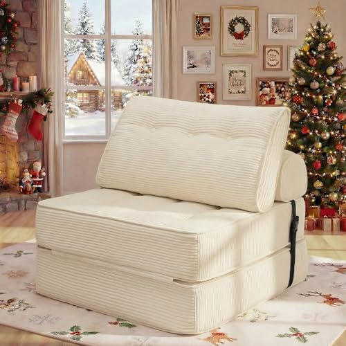 HOMMPA Sofá cama plegable convertible 3 en 1 sofá cama sillón con cojín puf sofá silla cómodo sofá cama sofá suelo salón para dormitorio salón beige 80 cm