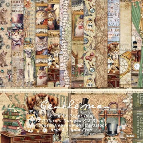 DiiWmme 24 Sheets Vintage Animal Scrapbook Paper, 6x6 Inch Premium Patterned Craft Paper for Scrapbooking, Card Making, Decoupage, DIY Journaling and Photo Albums (Animal A)