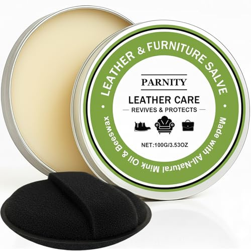All Natural Leather Cleaner & Conditioner 3.53 oz - Furniture Salve for Leather | Mink Oil & Beeswax Infused | Protects, Softens, Restores & Waterproofs | for Couches, Wood, Car Seats, Shoes & Bags
