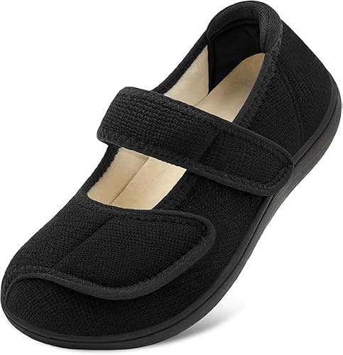 JIASUQI Womens Wide Diabetic Slippers Adjustable House Shoes Cozy Bedroom Slippers for Edema Swollen Arthritis Elderly Indoor Outdoor