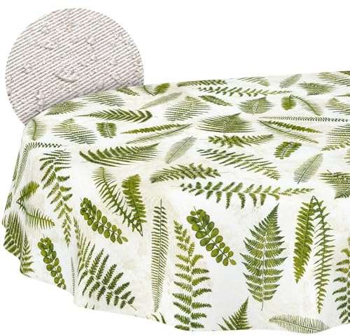 ANRO Nappe enduite Fougère Ovale 200x140 cm intérieur/extérieur | lavable à 30 °C – idéale pour jardin, terrasse et salle à manger – linge de table en tissu enduit