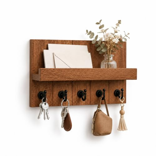 LMSAWK Portachiavi da Muro in Legno, Mensola da Parete, Portachiavi a Parete Moderno Per la Casa,Dotato di Dime di Foratura Adesive, per Ingressi, Porte D'ingresso, Corridoi e Camere da Lett