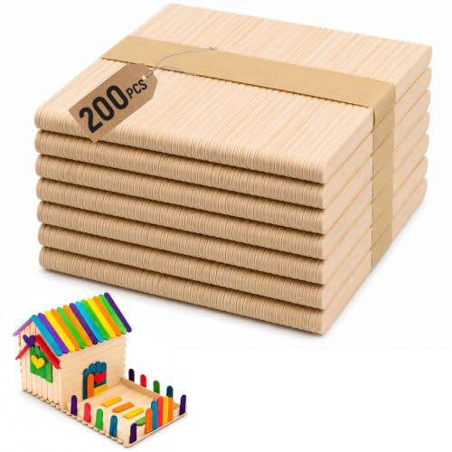 Forhandy Espátulas de madera, 200 palitos de helado, anchos, 150 x 18 mm, palos de madera para manualidades, manualidades, manualidades, palitos de madera para decoración de fiestas y manualidades