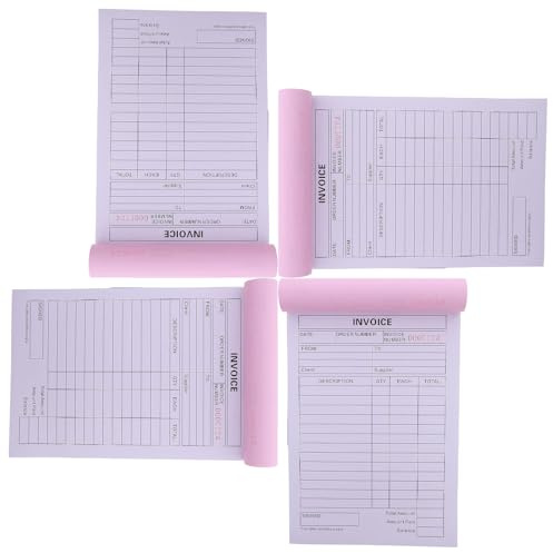 SEWACC Bloc de Factures 4pcs, Carnet de Reçus Commerciaux 2 Parties avec Duplicata, Papier Qualité, Design Multi-colonnes, pour Boutiques de Détail et Restaurants