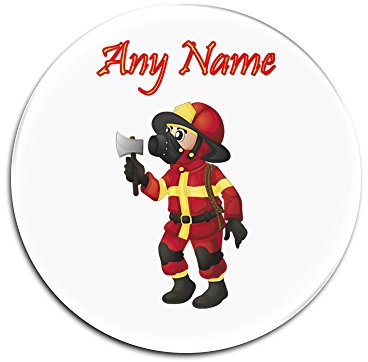 Personalised Gift - Fireman with Axe Round Gloss Coaster (Career Design Colour) Any Name Message Unique Mat Pad - Red Uniform