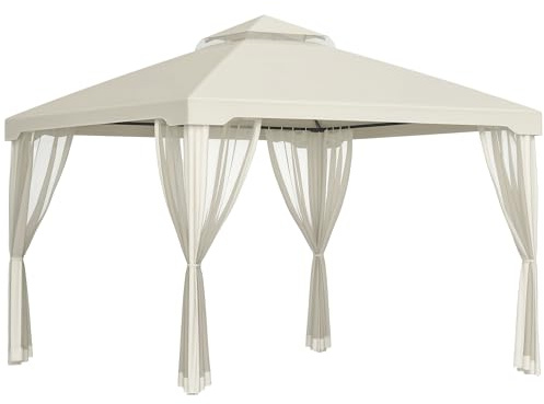 Outsunny Tenda Gazebo da Giardino 3x3m con Zanzariera, Struttura in Metallo e Copertura in Poliestere, Beige