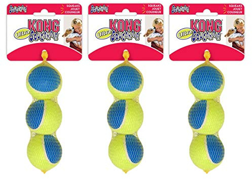 KONG Paquete de 9 bolas SqueakAir Ultra, juguetes medianos y resistentes para perros