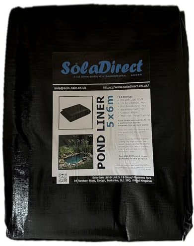 Pond Liner 5 x 6 m - 200 GSM Flexible Tear-Resistant UV-Resistant Garden Fish Pond Liner for Water Features, Koi, Ponds, Fountains, Landscaping - Durable Long Lasting Heavy Duty Waterproof Sheet