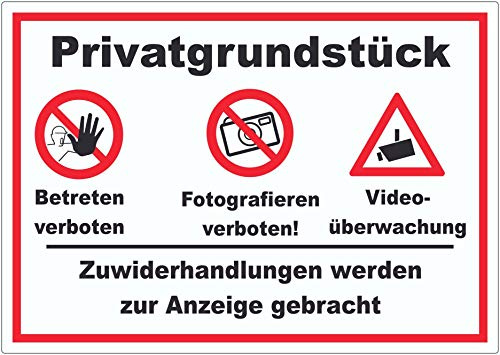 Privatgrundstück Betreten Fotografieren verboten Videoüberwachung Aufkleber A4 (210x297mm)
