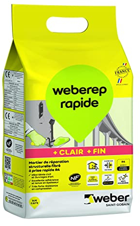Mortier de réparation fibré à prise rapide, 5kg, WEBEREP RAPIDE, WEBER
