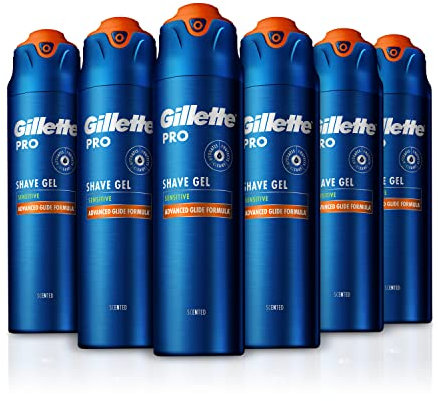 Gillette Pro Gel de Afeitar Hombre para Pieles Sensibles, Pack 6 x 200 ml, Hidrata y Calma la Piel