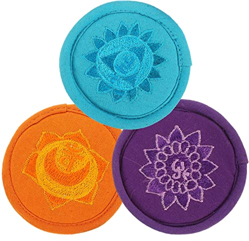 Vaguelly Pfannenwender 3 Stück Pad für Klangschalen, 10cm Tibetische Singing Bowl Unterlage Kissen mit Lotus Mustern, Klangschalenkissen 7 Chakren, Baumwolle Topf Glas Untersetzer