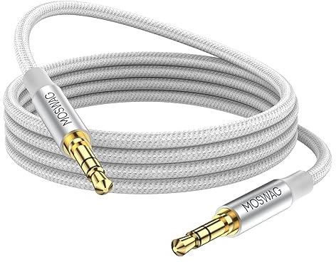 MOSWAG 10M Aux Cable, 3.5mm to 3.5mm Male to Male Jack Stereo Audio Cable | Nylon Braided Mini Jack to Mini Jack, Gold-Plated Plug, Tangle-Free Headphone Wire for Car, Headphones, Speakers, PC, Tablet