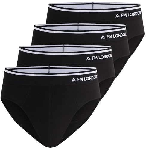 FM London 4-Pack Men's Bamboo Briefs - Soft and Comfortable Underwear Briefs with Tagless Waist - Stretch Fit Pants for Men with No Front Opening