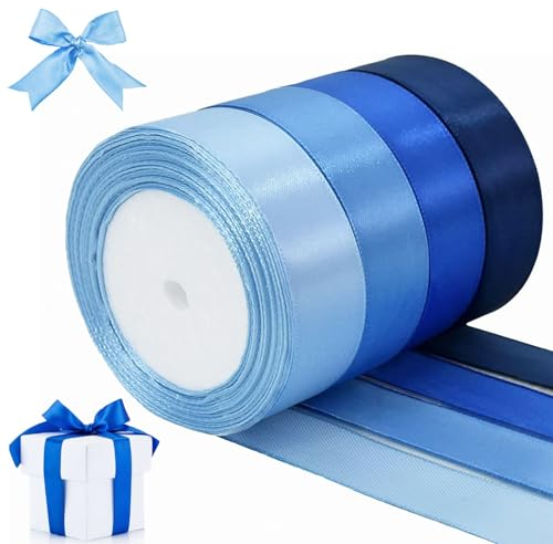 luckaide 88m Satinband Blau, 20mm Geschenkband Blau, Schleifenband Blau, Geschenkband Hochzeit Stoff, Blauenes Geschenk Band Geschenkbänder für Weihnachten Taufe Geburtstag Deko Hochzeit