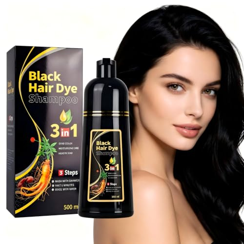 Mikabila Shampoo (02)500ml Champú para Cabello Negro, Instantáneo, 3 en 1 para Hombres y Mujeres, para el Cabello con Tinte