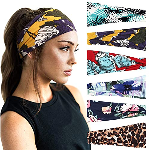 DRESHOW 6 Pièces Bandeau Cheveux pour Femme Yoga Courir Bandeaux Sport Entraînement Bandeaux Mignon Accessoire