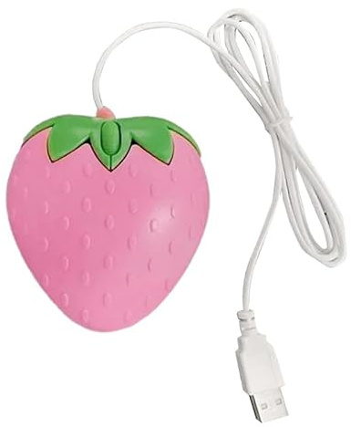 FUXIU Strawberry - Ratón óptico pequeño con cable USB, para juegos de computadora, para niñas, Navidad