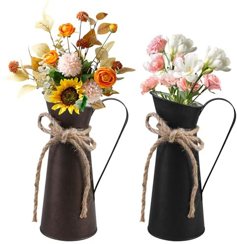 PRITOK - Set di 2 vasi decorativi vintage in metallo, decorazione da tavolo, per latte in stile retrò, per ufficio, casa, giardino