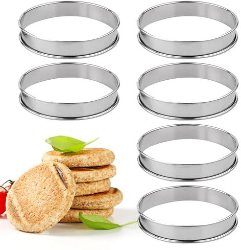 6 Pièces Anneaux De Crumpet Set,Anneaux à Gâteau Anneaux à Dessert Anneaux à Pâtisserie Anneau à Gâteau En Acier Inoxydable Facilement Démoulable Anneaux De Crumpet Ronds Anneaux à Muffin Pour Crêpes
