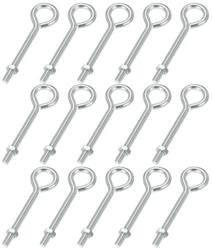 sourcing map Threaded Eye Bolts M5x50 Carbon Steel Eye Hooks Screws with Hex Nuts for Metal Hook Wood Terminal Ring Hooks Hanging, Pack of 15