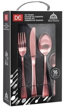 Dc Casa Servizio Posate 16 Pezzi in Acciaio Inox – Set Completo per 4 Persone, Design Raffinato e Moderno (Oro Rosa Satinato)