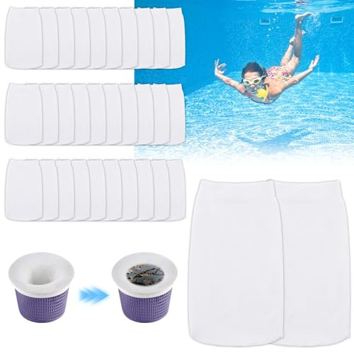 Foydream 30 Pezzi Calze da Skimmer Piscina, Calzini per Pool Skimmer Calze per Skimmer Piscina Nylon Riutilizzabile, Calze Filtranti per Filtro Intrappolare Polline, Pulizia di Foglie e Detriti