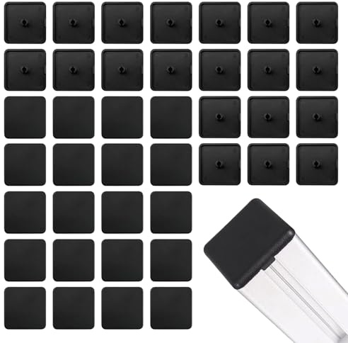 Pack of 40 End Caps for Aluminium Profiles, 20 x 20 mm, Black, Plastic Protective Caps, Suitable for Aluminium Construction Profiles and Square Tubes, Sturdy, Durable and Easy to Assemble