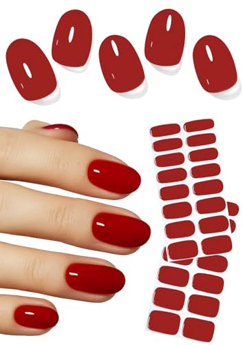 Unghie Gel Adesive UV, 30 PCS Smalto Adesivo Gel UV, Rosso puro Pellicola per Unghie Autoadesiva