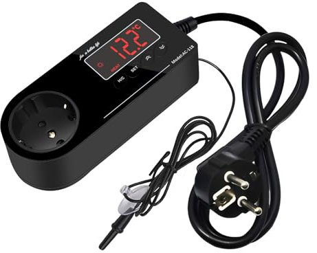 Wattive Termostato Enchufe 220V, Termostato Reptiles Terrario de Enchufe con Sensor y Pantalla LCD, Controlador de Temperatura de Enfriamiento de Calefacción para Incubadora Invernadero Reptil Acuario