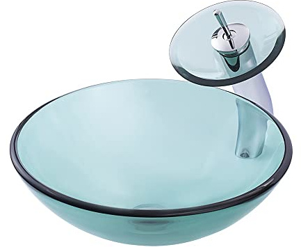 HPTHLY Vasque De Salle De Bain en Verre Trempé, Vasque De Salle De Bain Ronde en Verre avec Robinet, Meuble-Lavabo De Salle De Bain