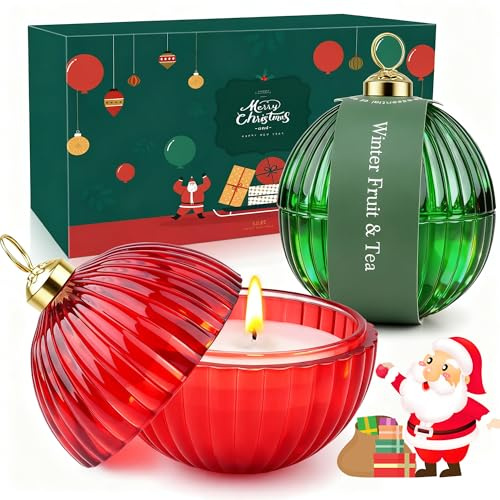 Candele Profumate Natalizie, Regali per Donna, 2 Candele Profumate in Barattoli di Vetro, Set Regalo di Candela Profumate in Cera di Soia Naturale, Piccoli Regali di Natale per Donna