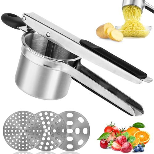 CIRULLI kartoffelpresse, Spätzlepresse à Trois Mailles Interchangeables, kartoffelstampfer en Acier Inoxydable pour Préparer des Purées de Pommes de Terre soyeuses, des Purées de légumes et Des Jus