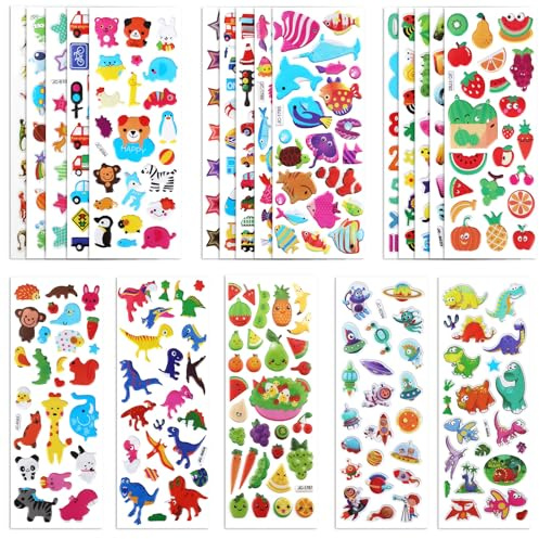 20 Sheets Puffy 3D Stickers for Kids & Toddlers, Variety Adhesive Sticker