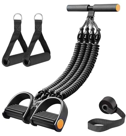 Homshsjhkis Elastique Musculation Traction, Sport Maison, Bande Resistance Musculation 4 Tubes avec Pédale, Pedal Resistance Band avec Poignées Antidérapantes pour Abdominaux et Entraînement Complet