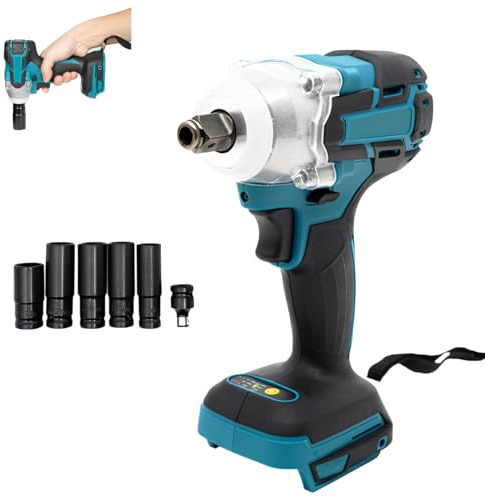 Armanyya Batteridriven slagnyckel, elektrisk slagnyckel med 6 hylsor, borstlös motor, 4 000 varv/min, ärmstorlek (6,5 mm, 17 mm, 19 mm, 20 mm, 21 mm, 22 mm), 1/2 tum drivaxel, LED-belysning